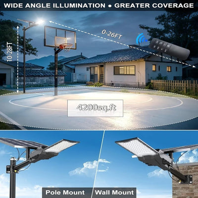 Lampadaire Solaire Rue LED 6500K Étanche Sécurité Parking