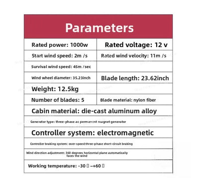 Éolienne Verticale 1000W VAWT 12V 24V Hors Réseau
