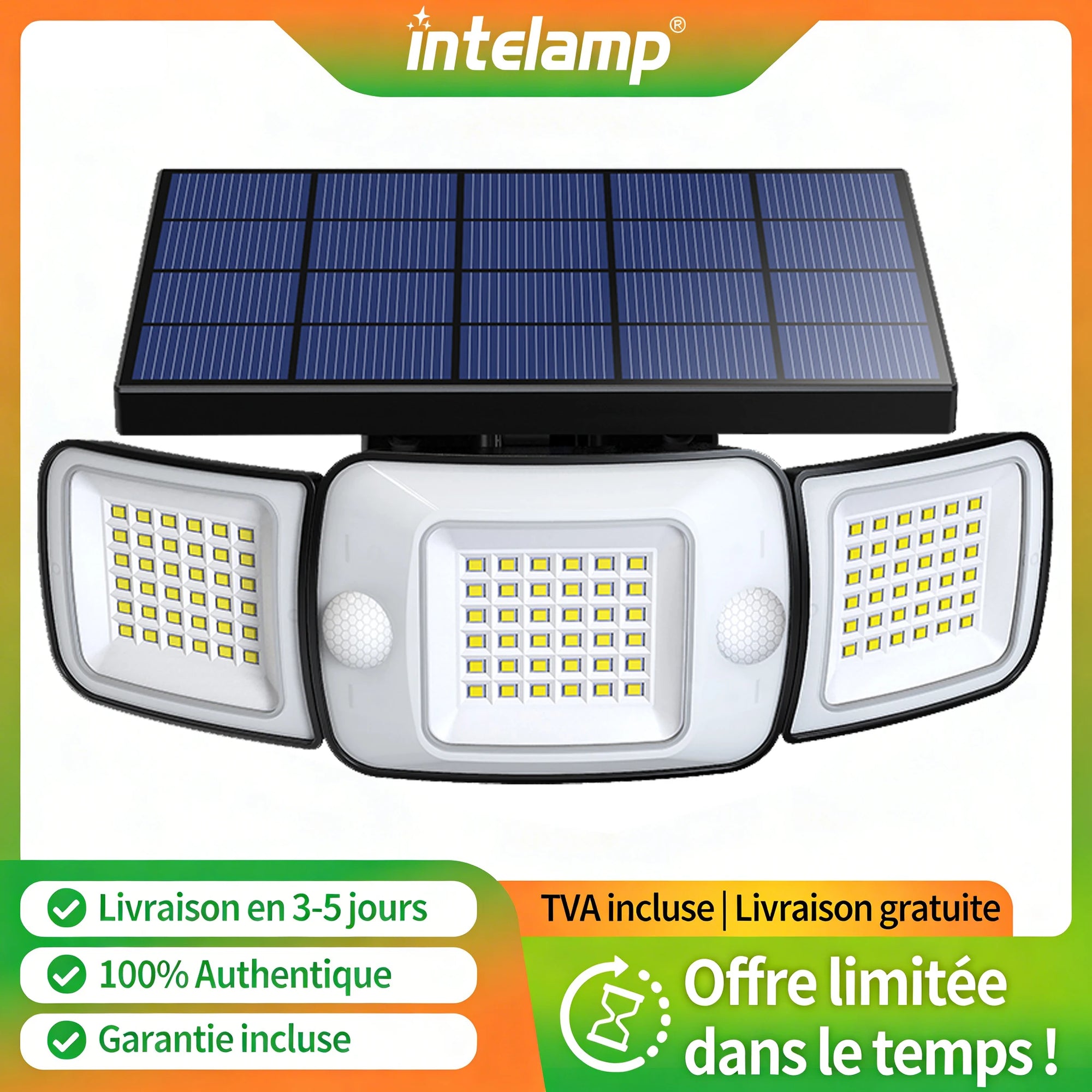 Lampe Solaire LED 1200lm Détecteur Mouvement Étanche Jardin
