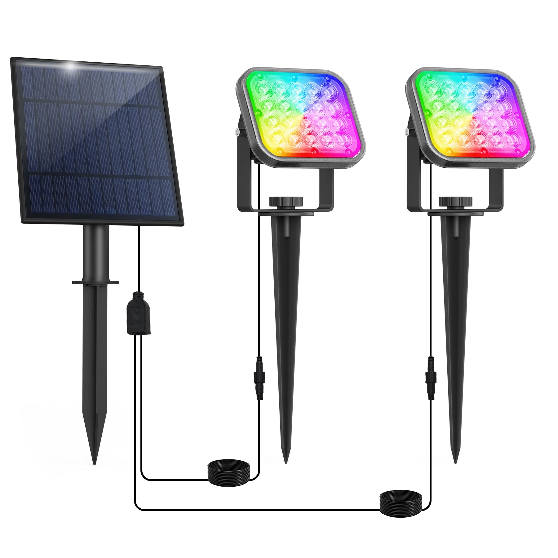 Lampe solaire 4 en 1 installée dans un massif