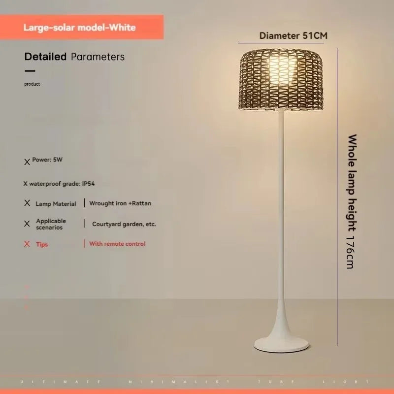 Lampadaire Solaire DĂ©coratif en Rotin pour Terrasse â Ă©tanche IP65, rĂ©sistant aux intempĂ©ries