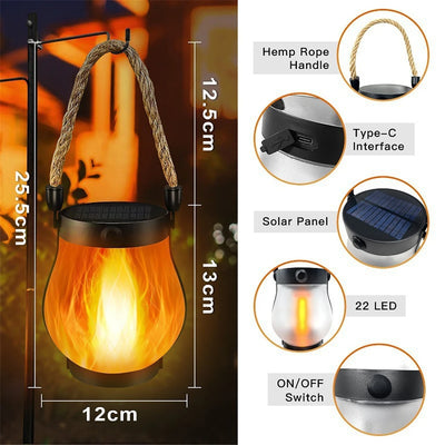 Lampe Torche Solaire 22 LED Flamme Vacillante Étanche Jardin