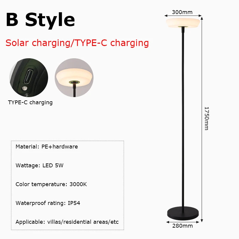 Lampadaire Solaire Sans Fil USB-C IP54 â dimensions et caractĂ©ristiques techniques