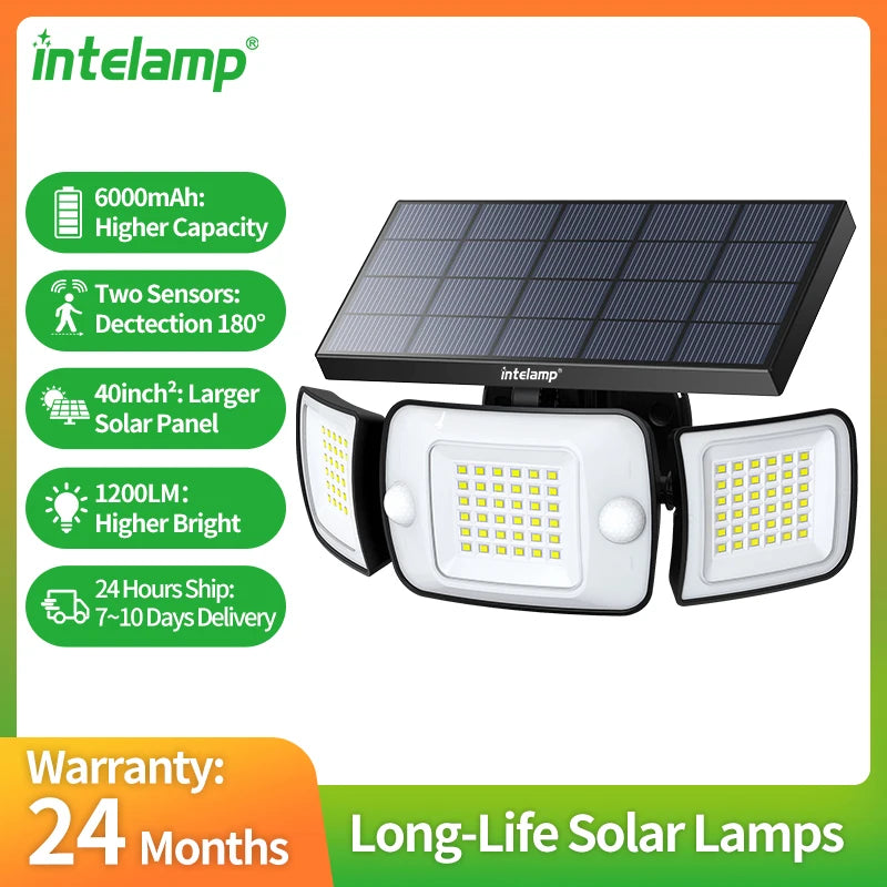 Lampe solaire extérieure puissante 6000mAh double capteur pour jardin et garage