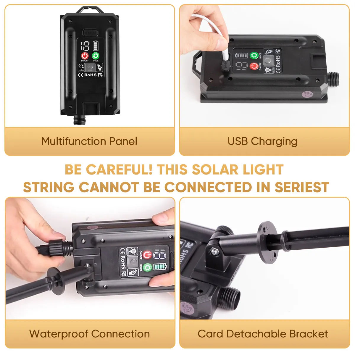 Panneau solaire et recharge USB de la guirlande LED