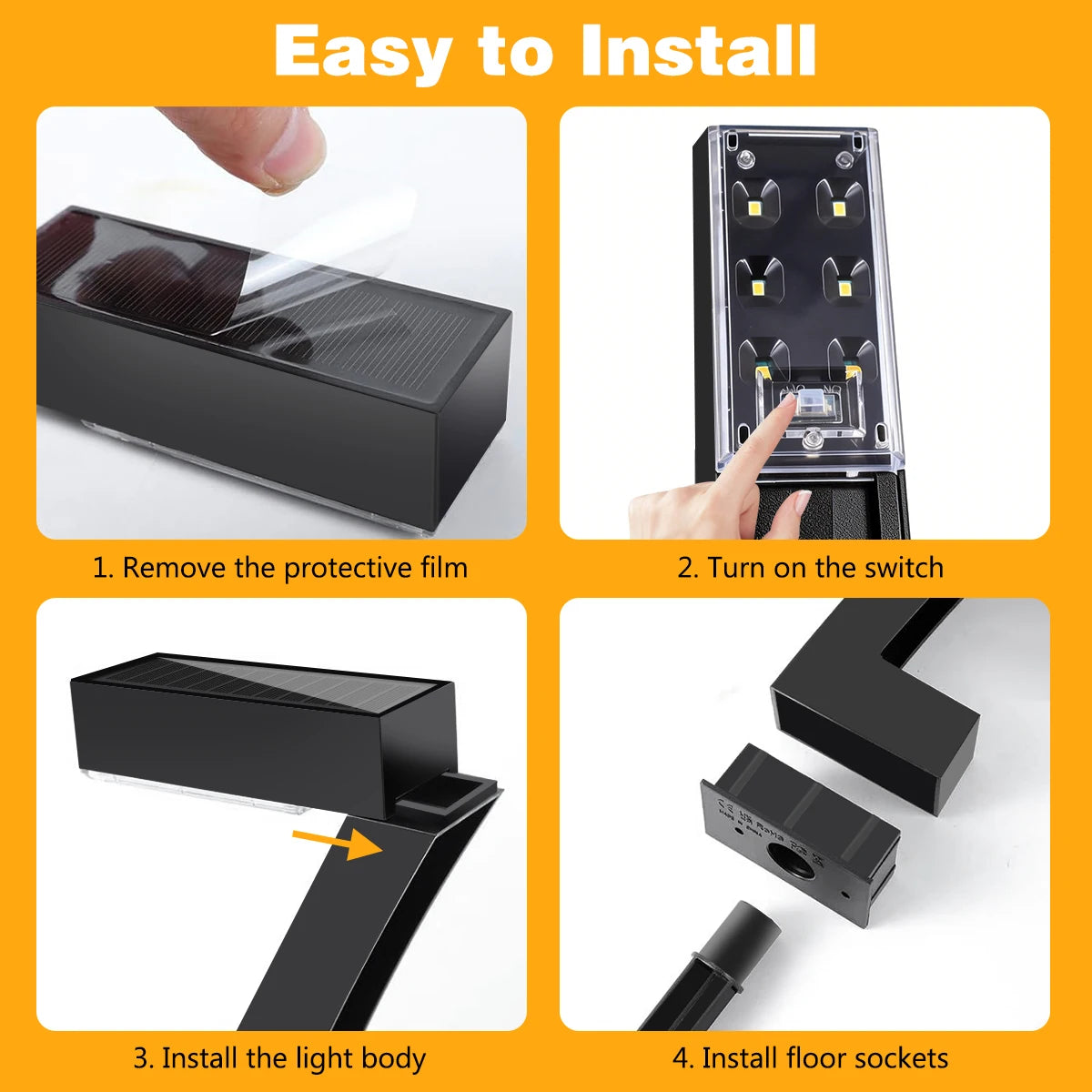 Lampe Solaire Jardin Marqueur de Chemin 6 LED Étanche IP65