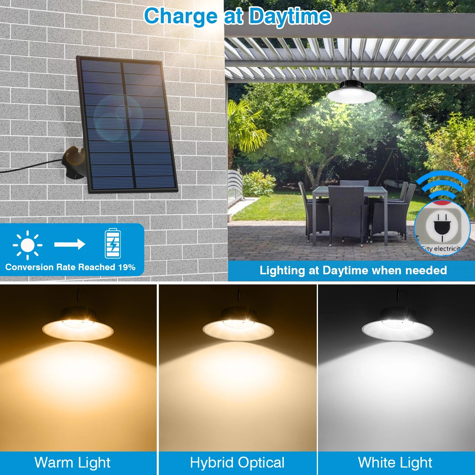 Lampe solaire suspendue étanche IP65 avec 3 modes