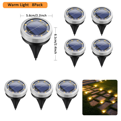 Lampe Solaire Allée 8 LED Inox Étanche IP65 Jardin Pelouse