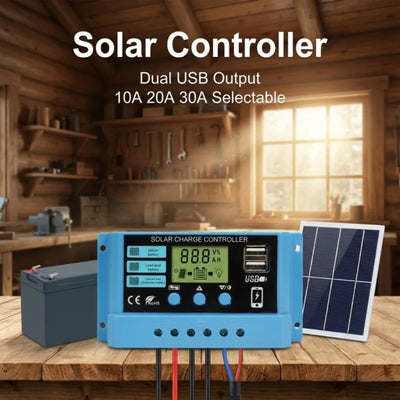 Régulateur Solaire PWM 10 à 30A 12V 24V LCD Double USB