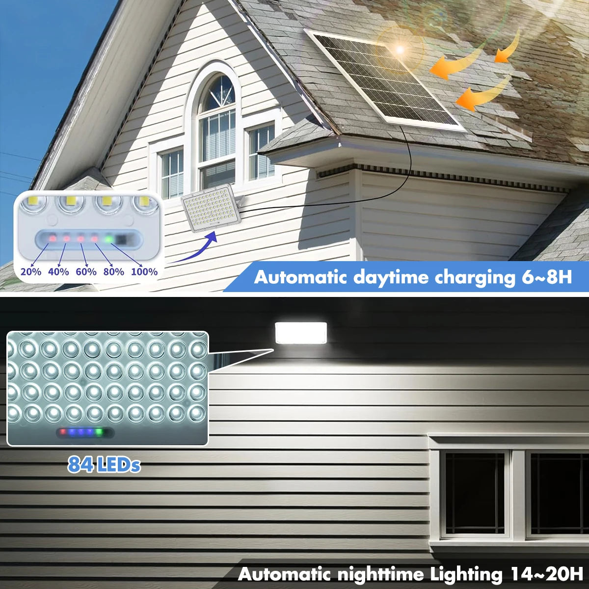 Réverbère Solaire Étanche 200W Capteur Lumière Extérieur 6500K LED