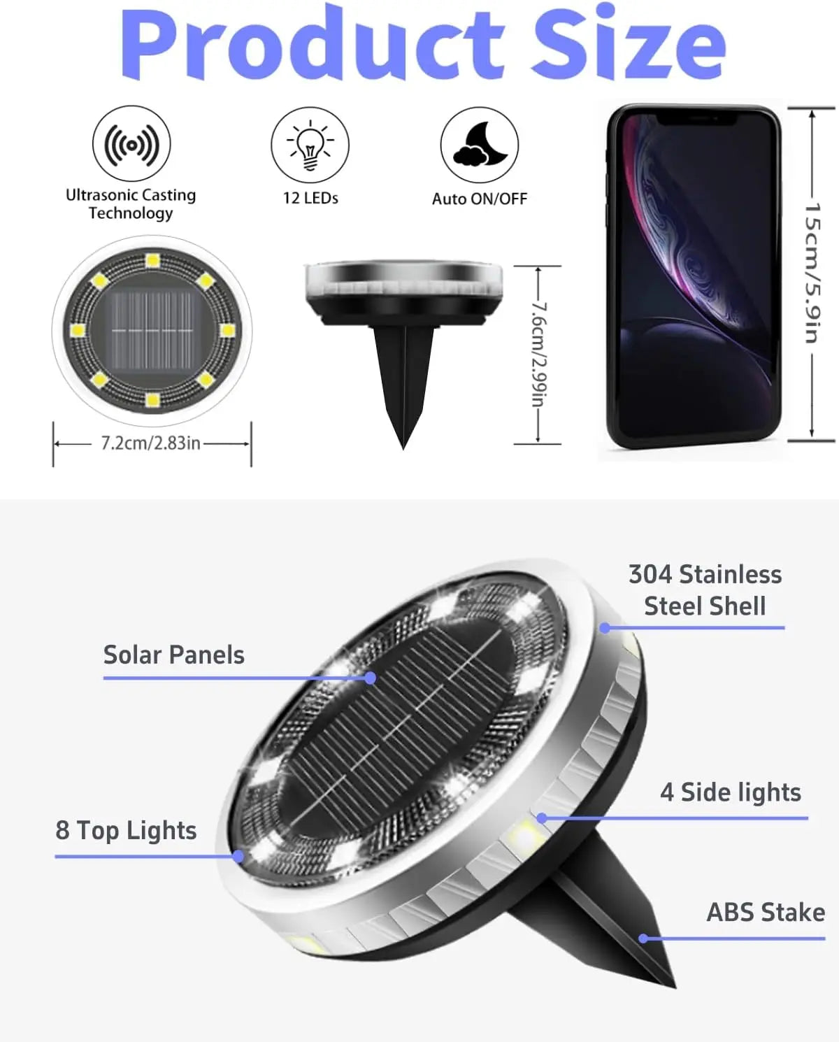 Lampe Solaire Jardin 8 LED Encastrée Sol Éclairage Latéral Étanche