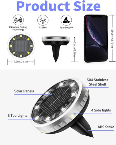 Lampe Solaire Jardin 8 LED Encastrée Sol Éclairage Latéral Étanche