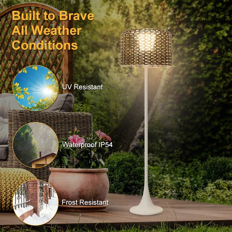 Lampadaire Solaire DĂ©coratif en Rotin pour Terrasse â panneau solaire et recharge autonome