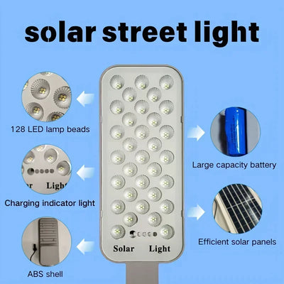 Lampadaire Solaire 128 LED Capteur CrĂ©pusculaire Jardin â panneau solaire et recharge autonome