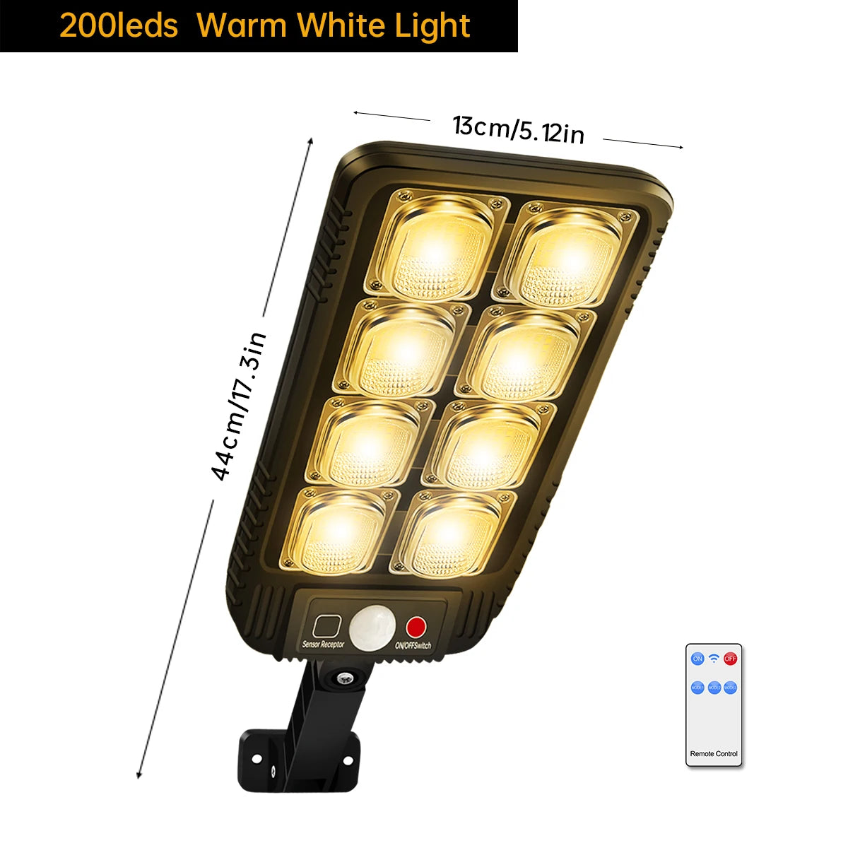 Lampadaire Solaire Détecteur Mouvement 200 LED Télécommande IP65