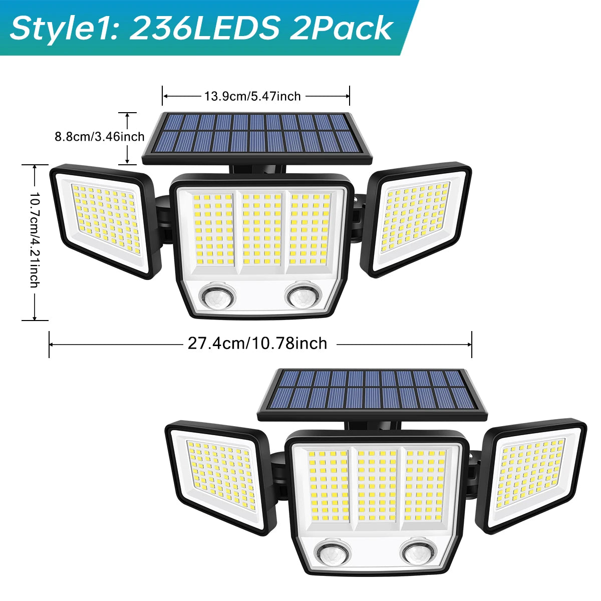 Lampe solaire extérieure 270° IP65 autonome