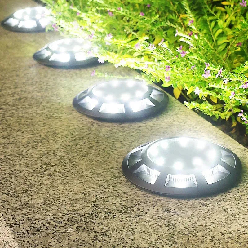 Lampe Solaire au Sol 16 LED IP65 Étanche Jardin Pelouse Allée