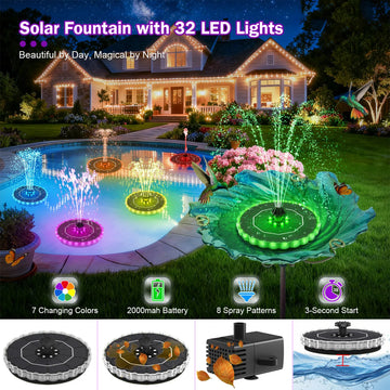 Fontaine Solaire 3,5 W avec LED Colorées pour Bain d'Oiseaux