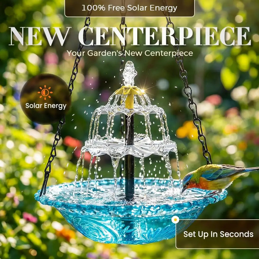 Fontaine Solaire Suspendue Bain d'Oiseaux à Eau Courante
