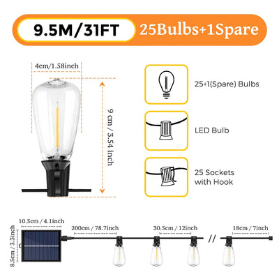 Guirlande Solaire Extérieure Télécommande Ampoules Dimmables ST38
