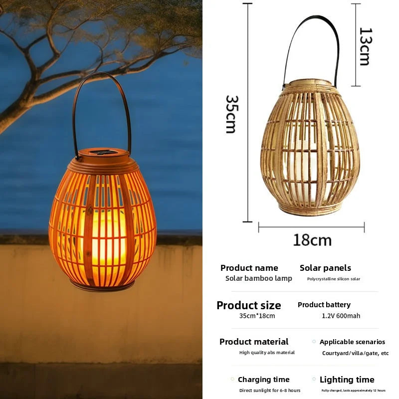 Lanterne Solaire Tissée Portable Effet Bambou – décoration pour terrasse et jardin
