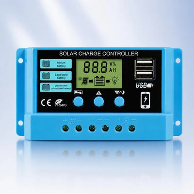 Régulateur Solaire PWM 10 à 30A 12V 24V LCD Double USB