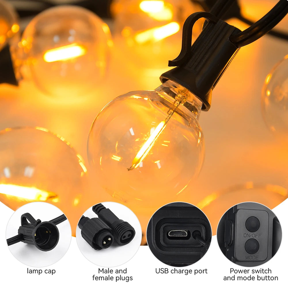 Guirlande solaire G40 suspendue sur un patio