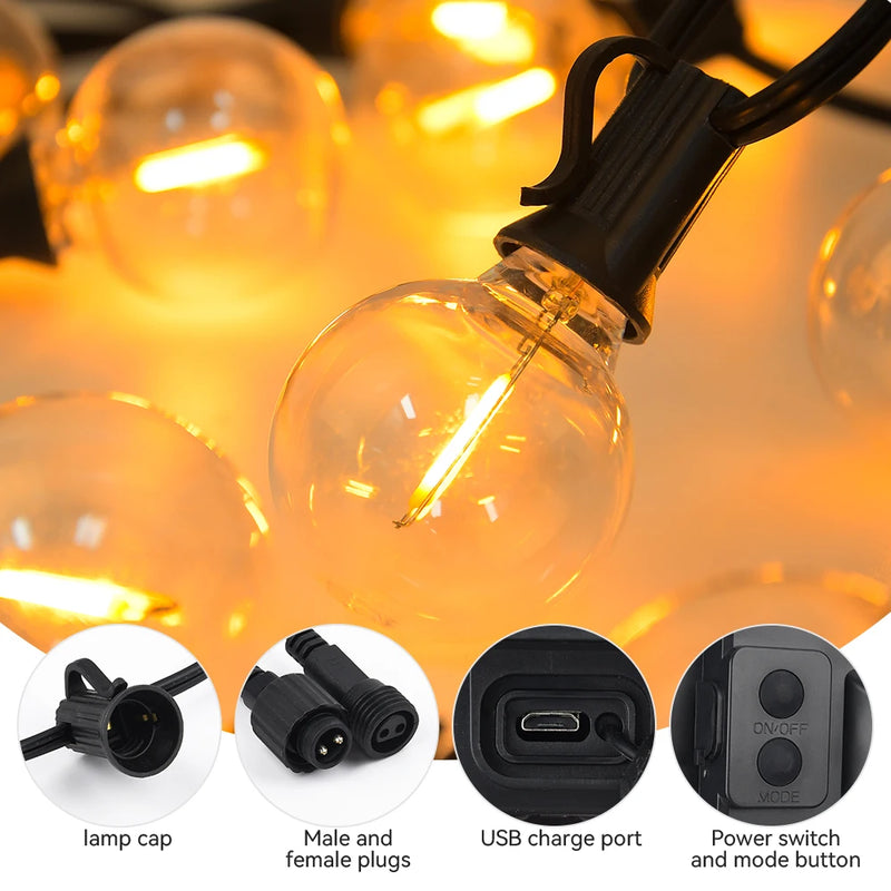 Guirlande solaire extérieure G40 LED de 21 m pour jardin