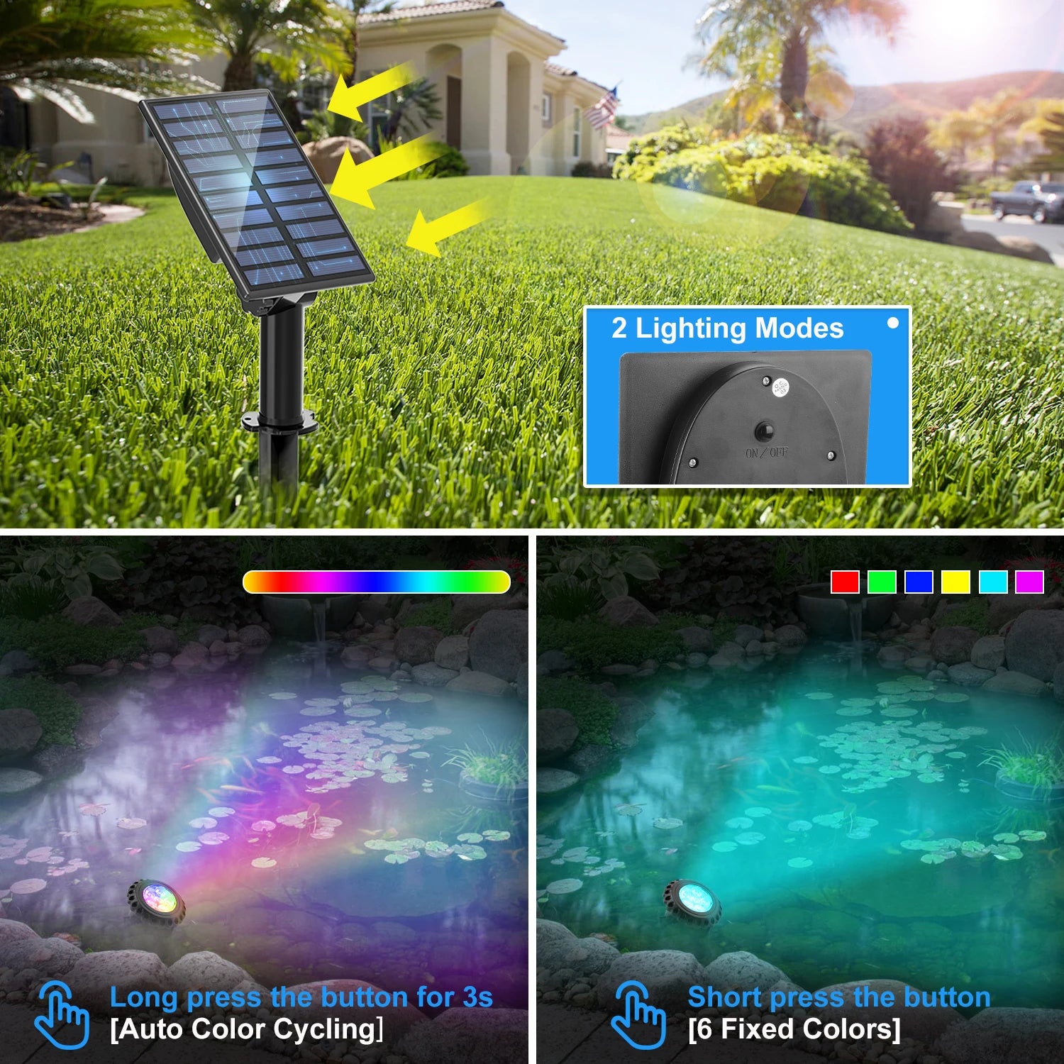 Spot solaire aquatique RGB éclairant un bassin
