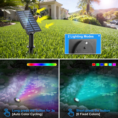 Spot solaire aquatique RGB éclairant un bassin
