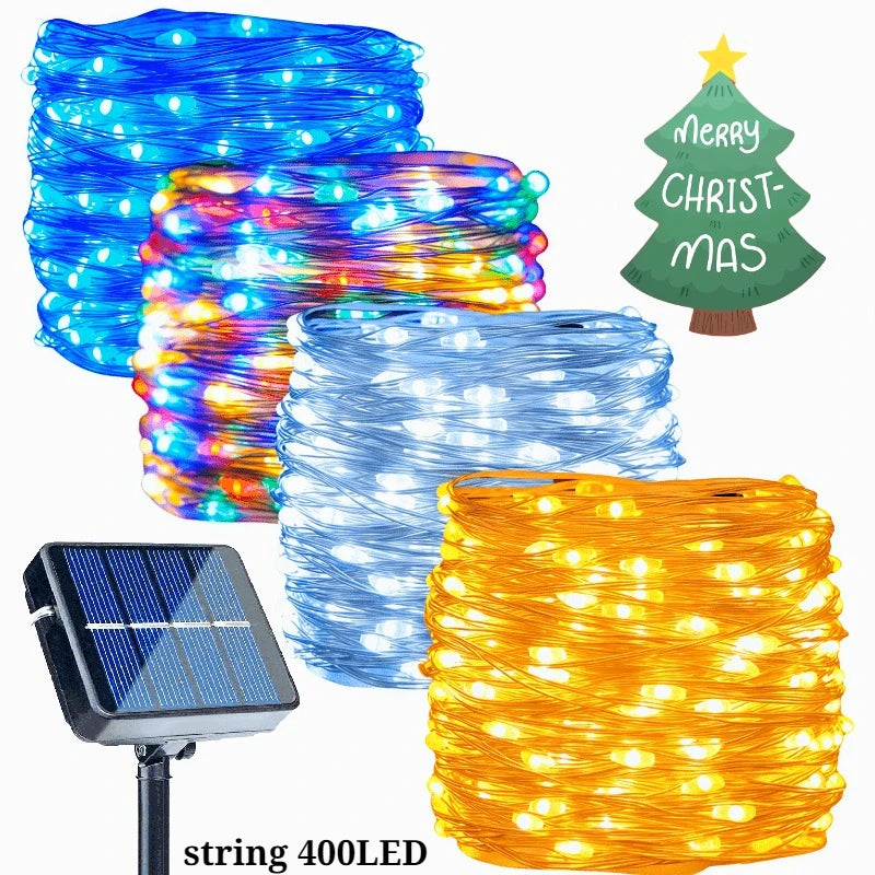 Guirlande Solaire 400 LED 8 Modes Étanche Extérieur