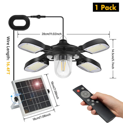 Lampe solaire de grange 192 LED installée sous une tonnelle
