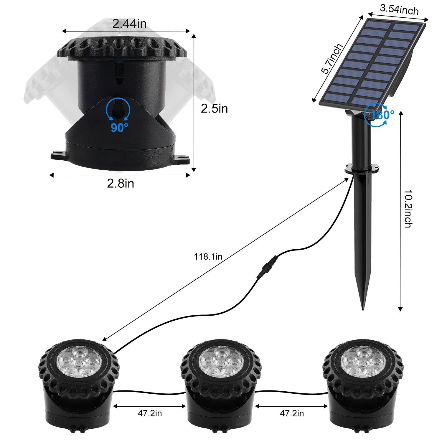 Spot solaire immergé éclairant l'eau en multicolore