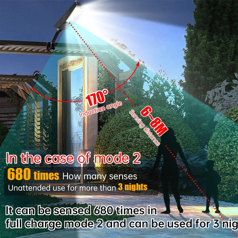 Lampadaire Solaire 60 ou 138 LED Télécommande Détecteur