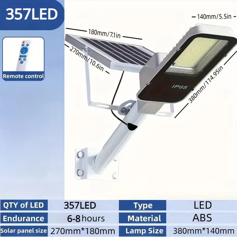 Réverbère Solaire 357 LED 6500K Détecteur Mouvement IP65 – dimensions et caractéristiques techniques