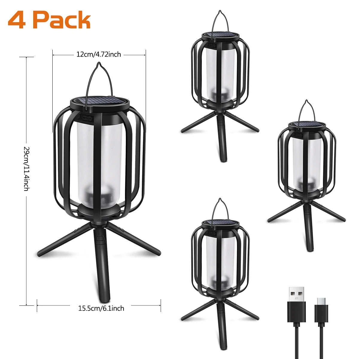 Lanterne Solaire Effet Flamme USB Étanche IP65 Camping