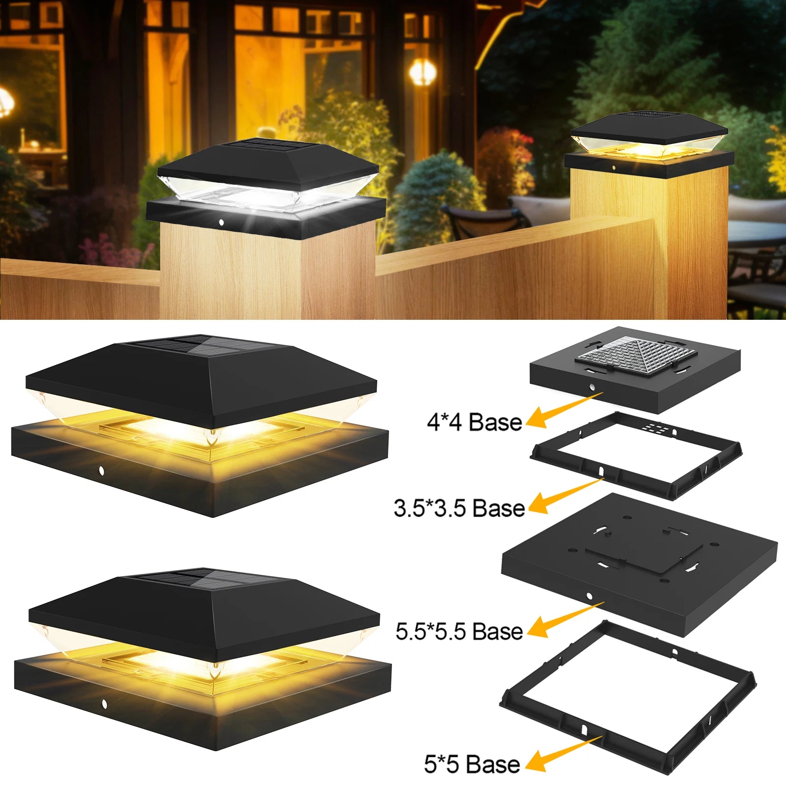 Lampe solaire de pilier et capuchon de poteau