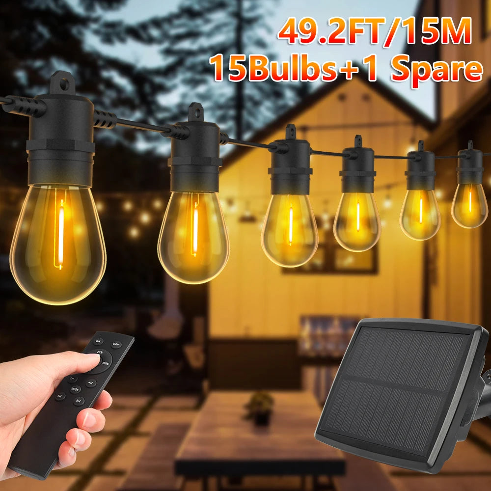 Guirlande Solaire LED S14 15m Étanche IP65 Jardin Mariage
