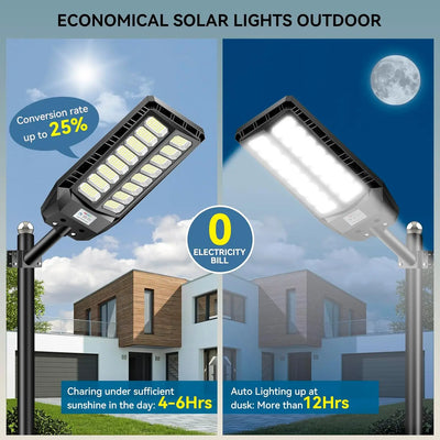Lampadaire solaire 480 LED éclairant un jardin