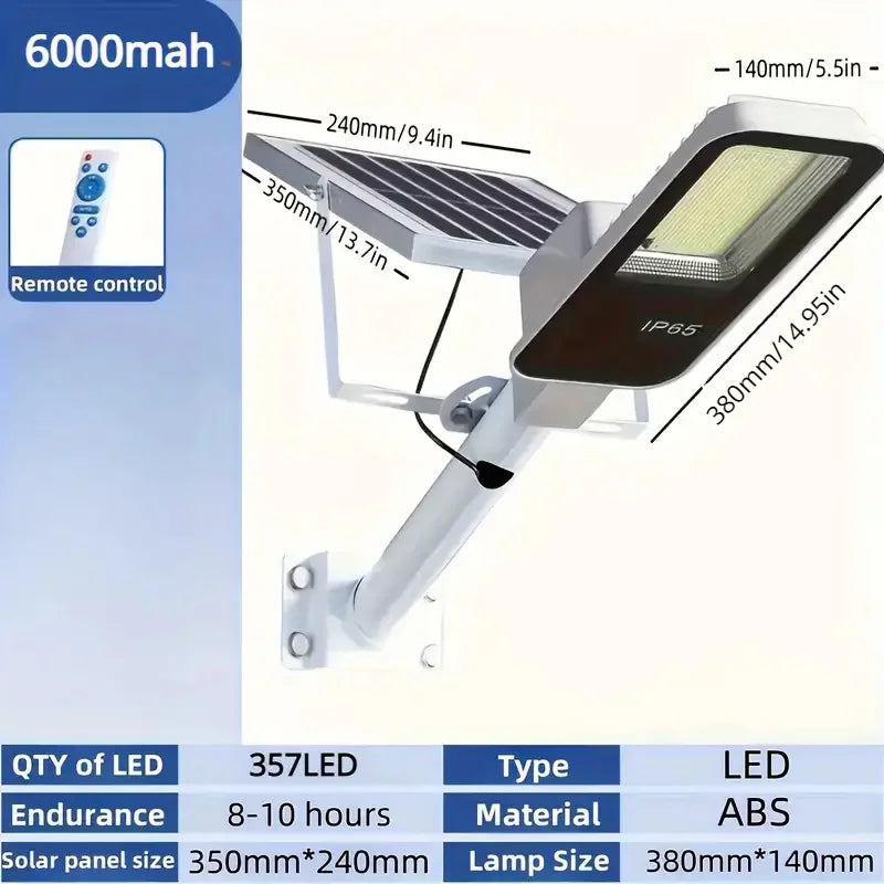 Réverbère Solaire 357 LED 6500K Détecteur Mouvement IP65 – éclairage puissant pour la sécurité