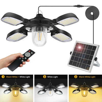 Lampe solaire de grange 192 LED suspendue avec double détecteur de mouvement