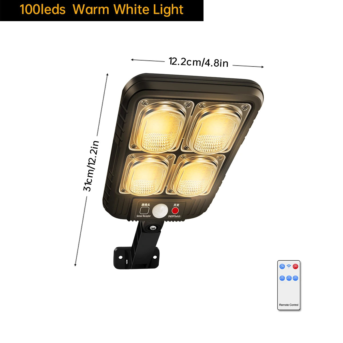 Lampadaire Solaire Détecteur Mouvement 200 LED Télécommande IP65