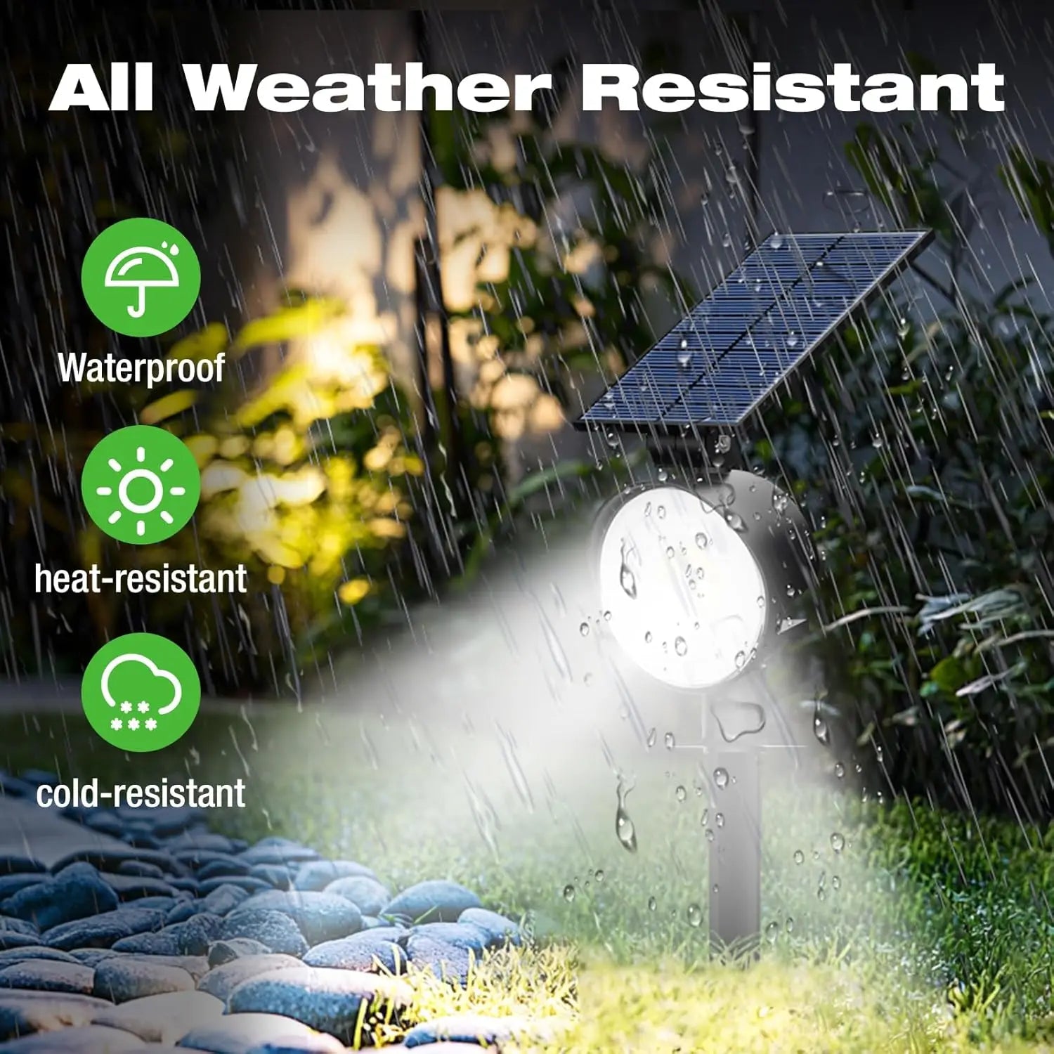 Projecteur solaire 53 LED étanche planté au jardin