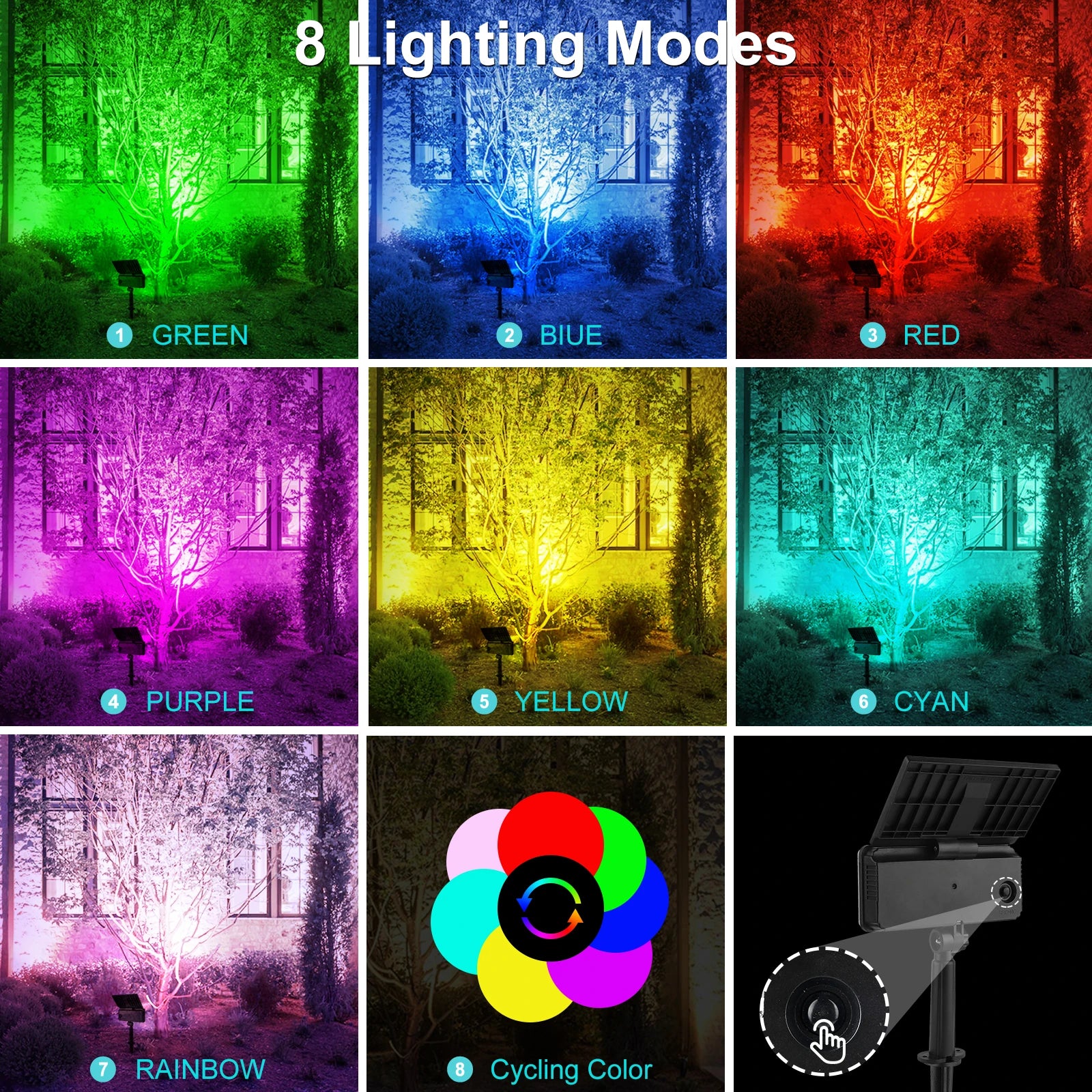Projecteur Solaire RGB Décoration Jardin Étanche IP65 Lot de 2