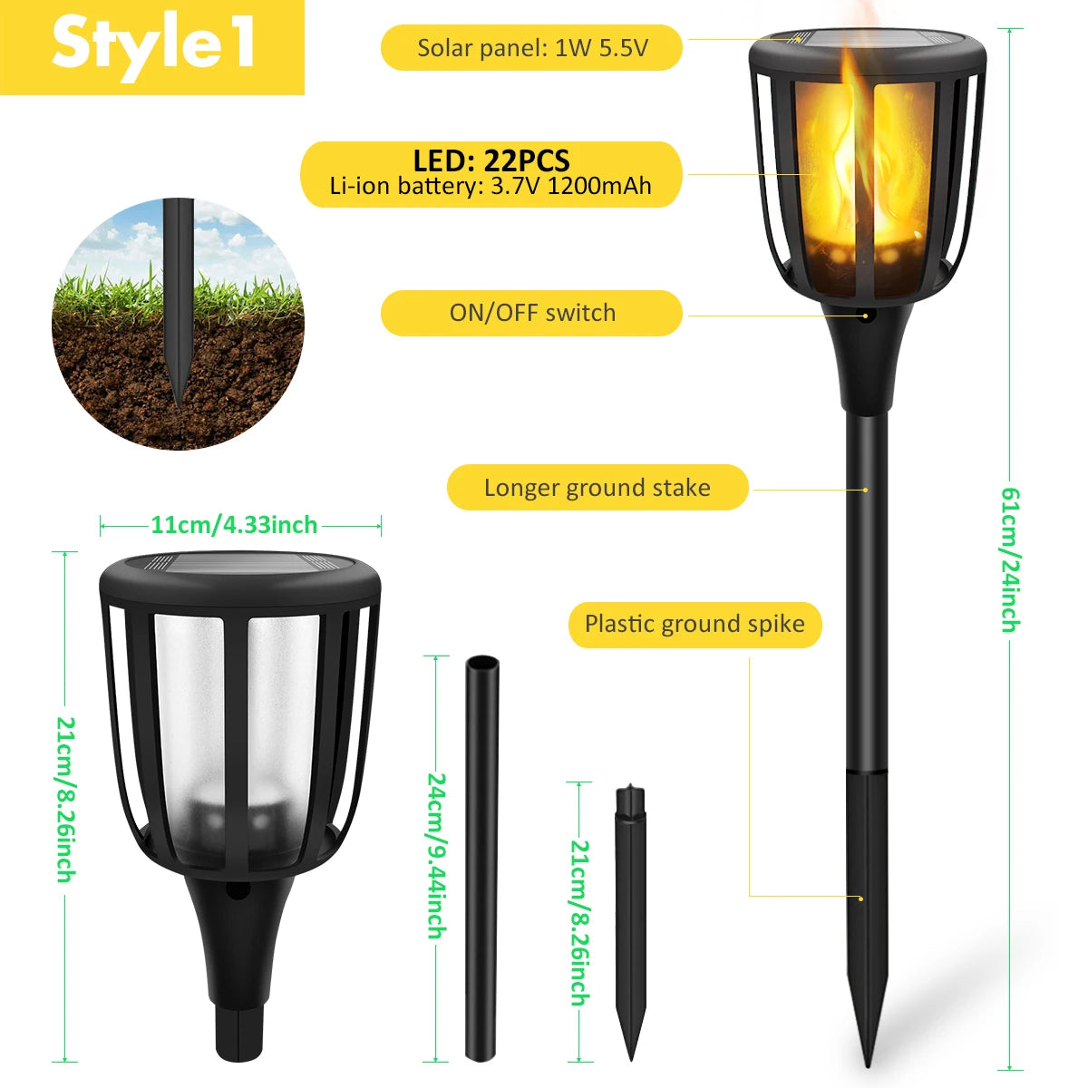 Torche Solaire Flamme Vacillante Étanche Jardin Cour Pelouse