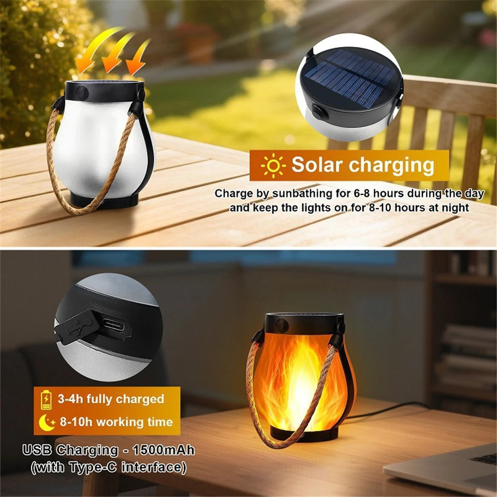 Lampe Torche Solaire 22 LED Flamme Vacillante Étanche Jardin