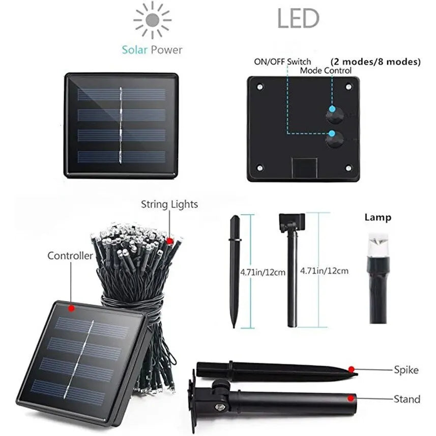 Guirlande Solaire LED Étanche 8 Modes de 7 à 32 m