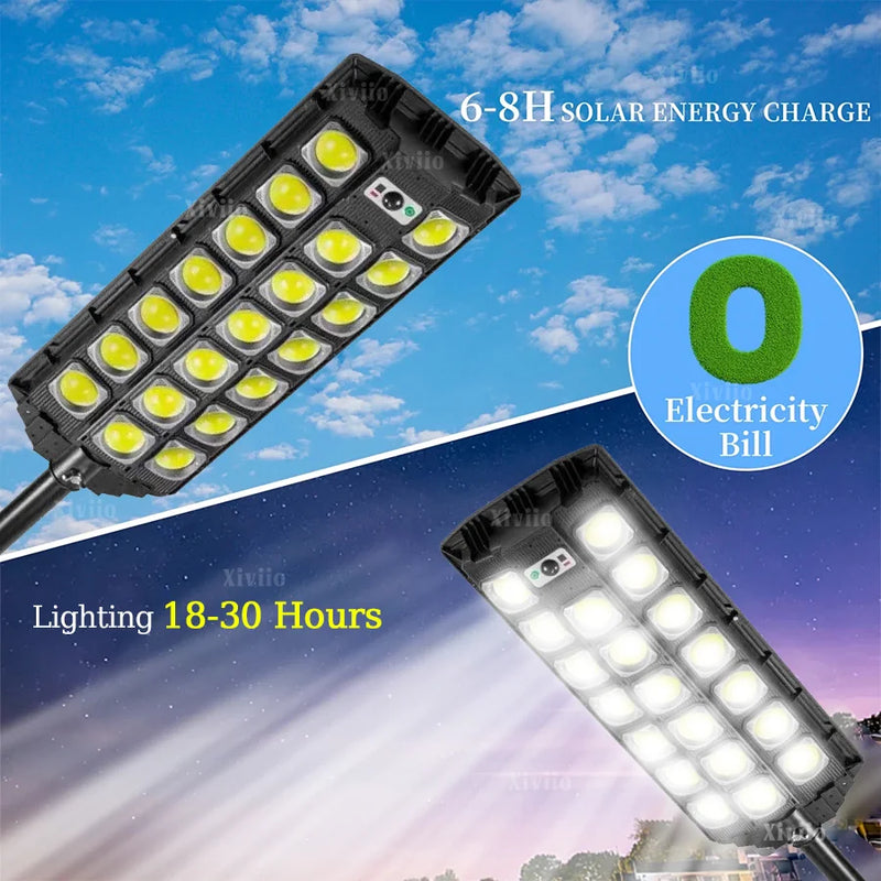 Lampadaire solaire LED avec capteur de mouvement et télécommande pour jardin