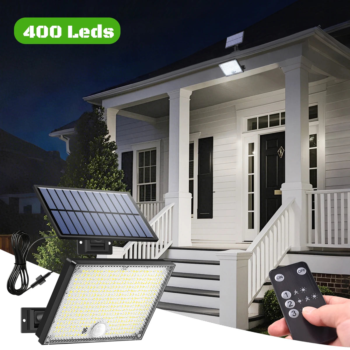 Lampe Solaire Extérieur 400 LED Détecteur Mouvement Télécommande IP65