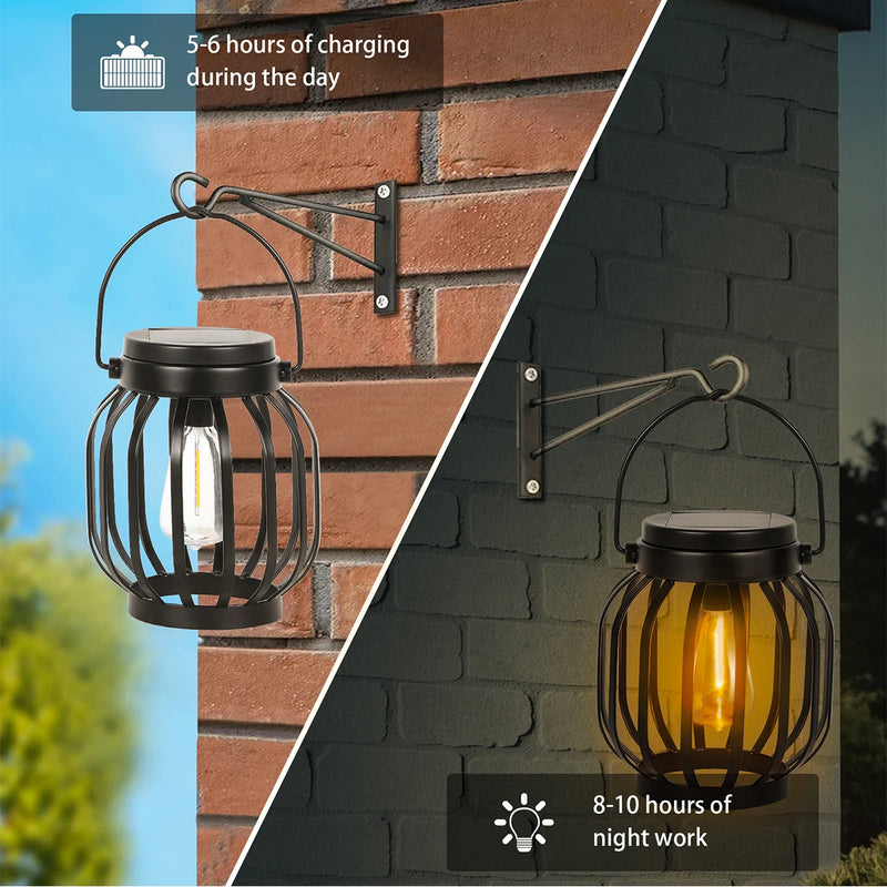 Lanterne solaire suspendue en métal avec ampoule Edison vintage